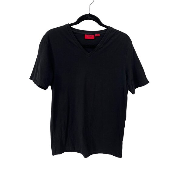 Hugo Boss V Neck T Shirt Size Large Black Short Sleeve Tee Cotton Essentials - Picture 1 of 7
